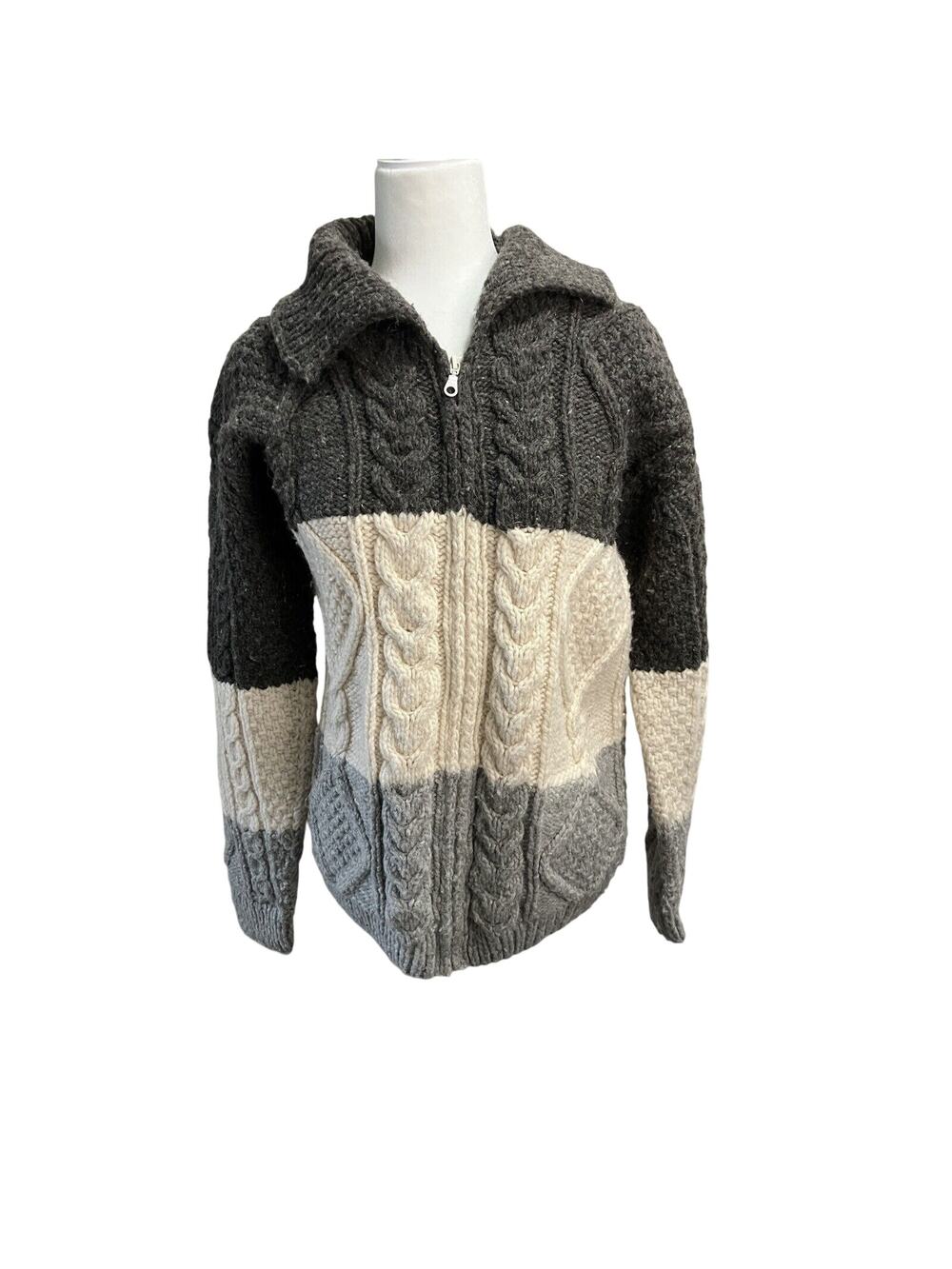 Quichua Creations Hand Knit 100% Wool Zip Sweater Native Style M/L
